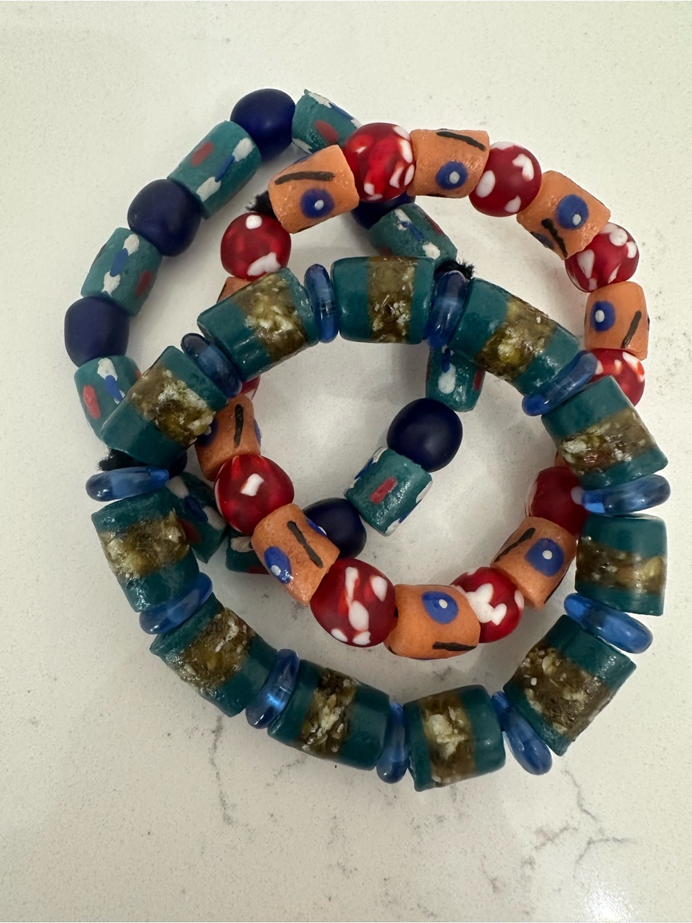 Ghana recycled glass trade bead bracelets 🇬🇭